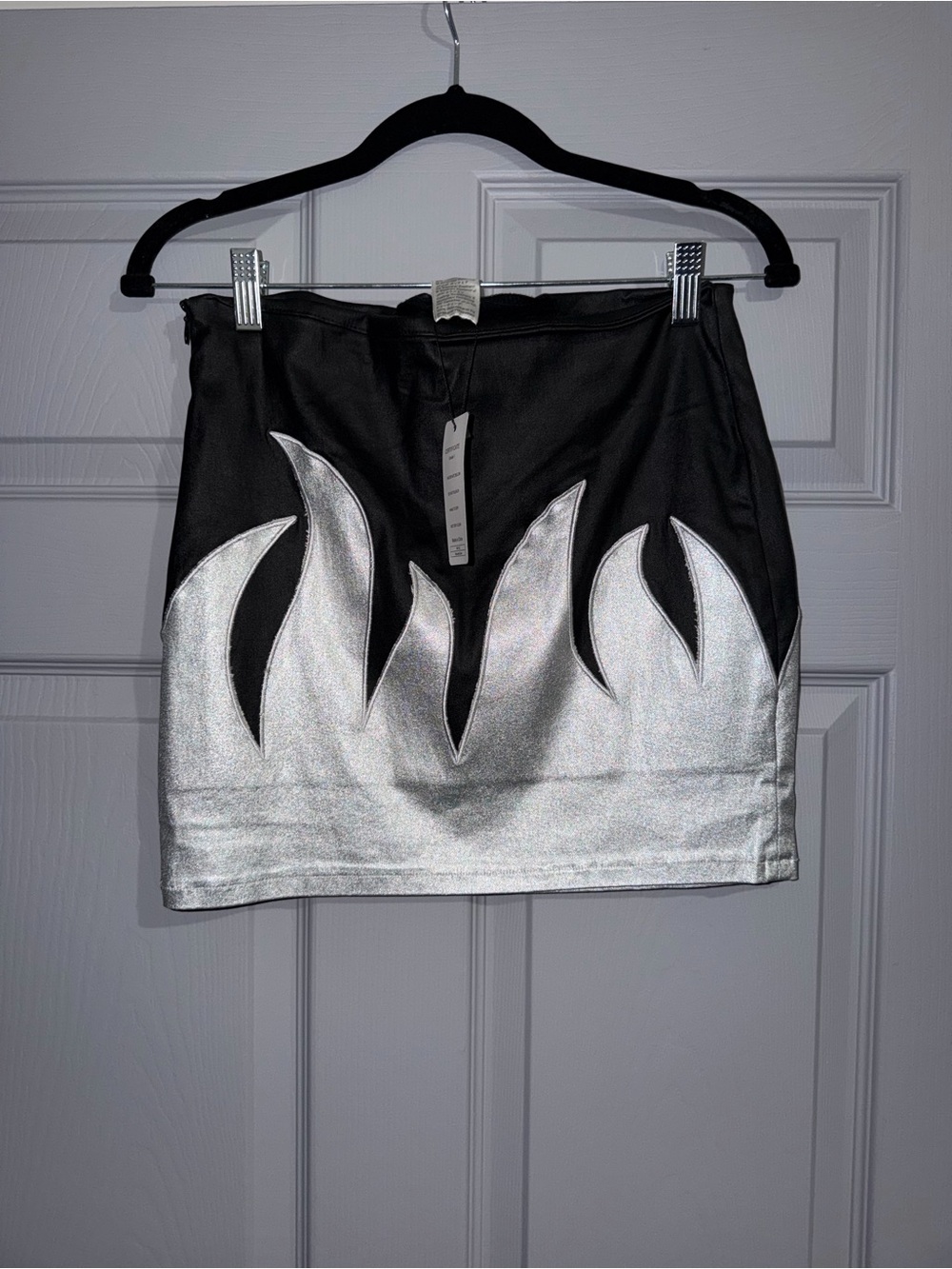 Black and Silver Flame-Accent Mini Skirt